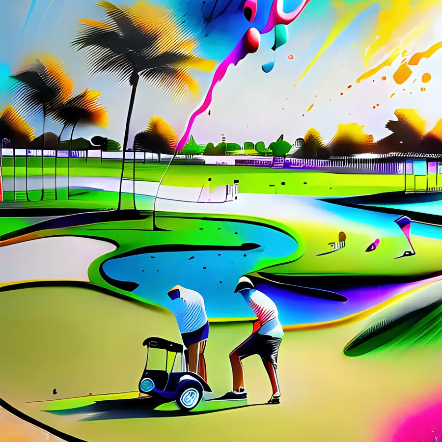 Golfer on the fairway chipping to the green