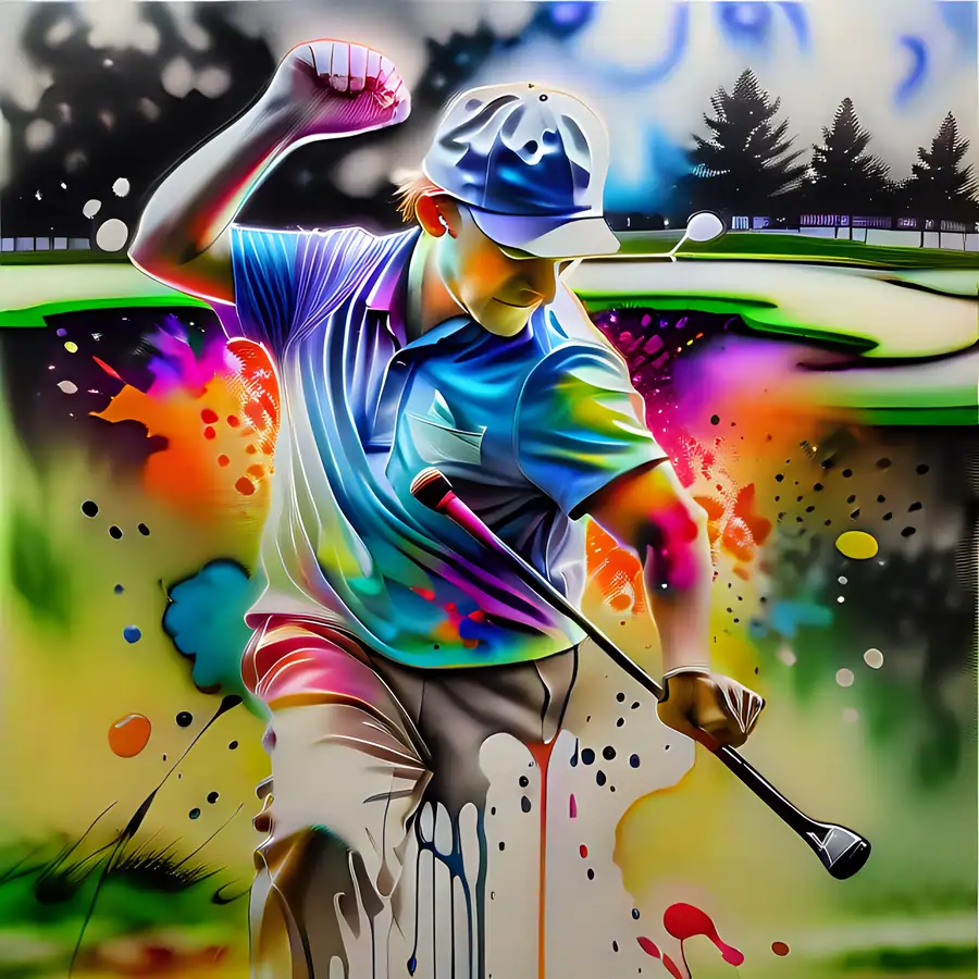 Golfer celebrating with fist raised after a terrific golf shot