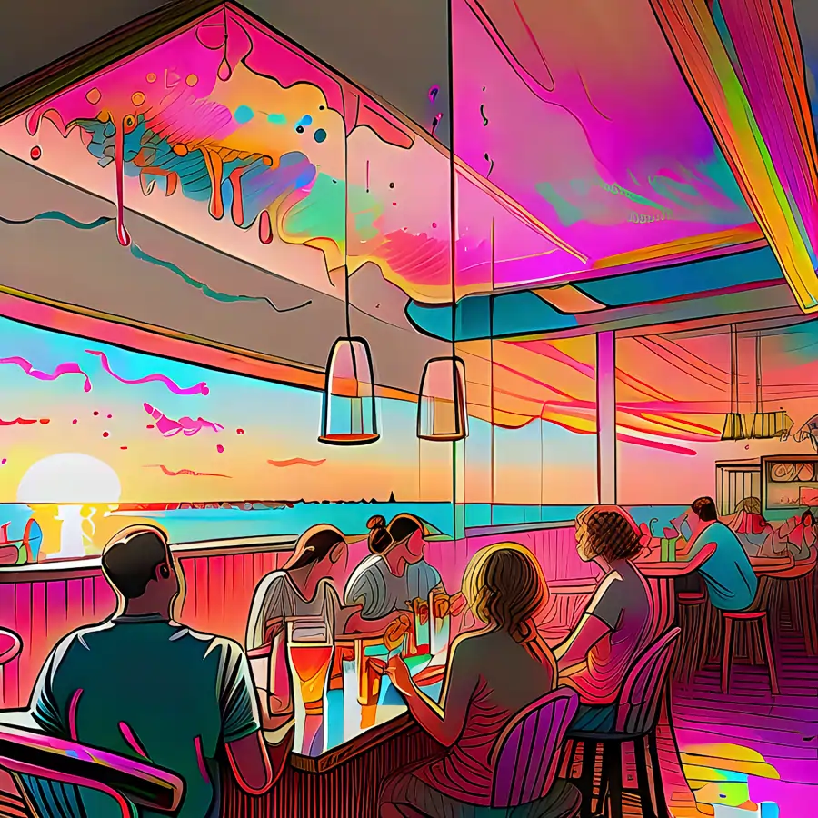 Dining at Hunt's on 30A in Simmons Bayou at sunset