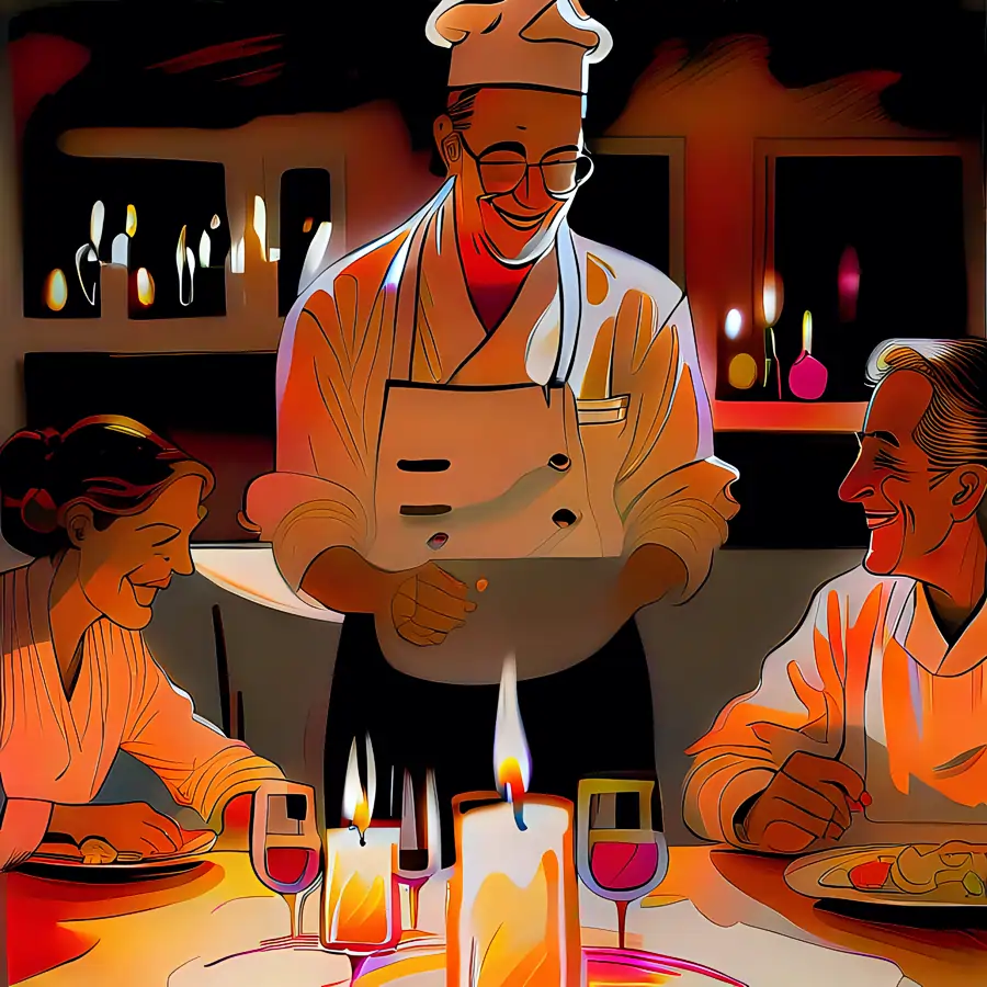 A Chef reading off today's specials to a seated couple at their table